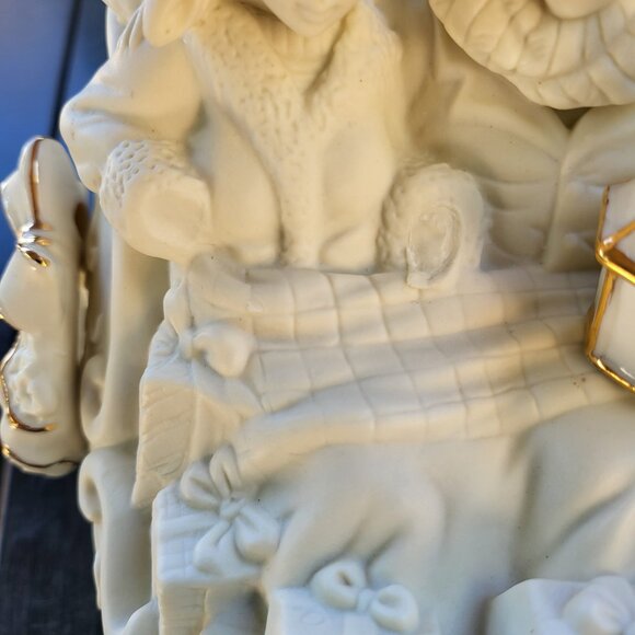 Vintage White with Gold Trim Porcelain Christmas Sleigh with family - Picture 5 of 16